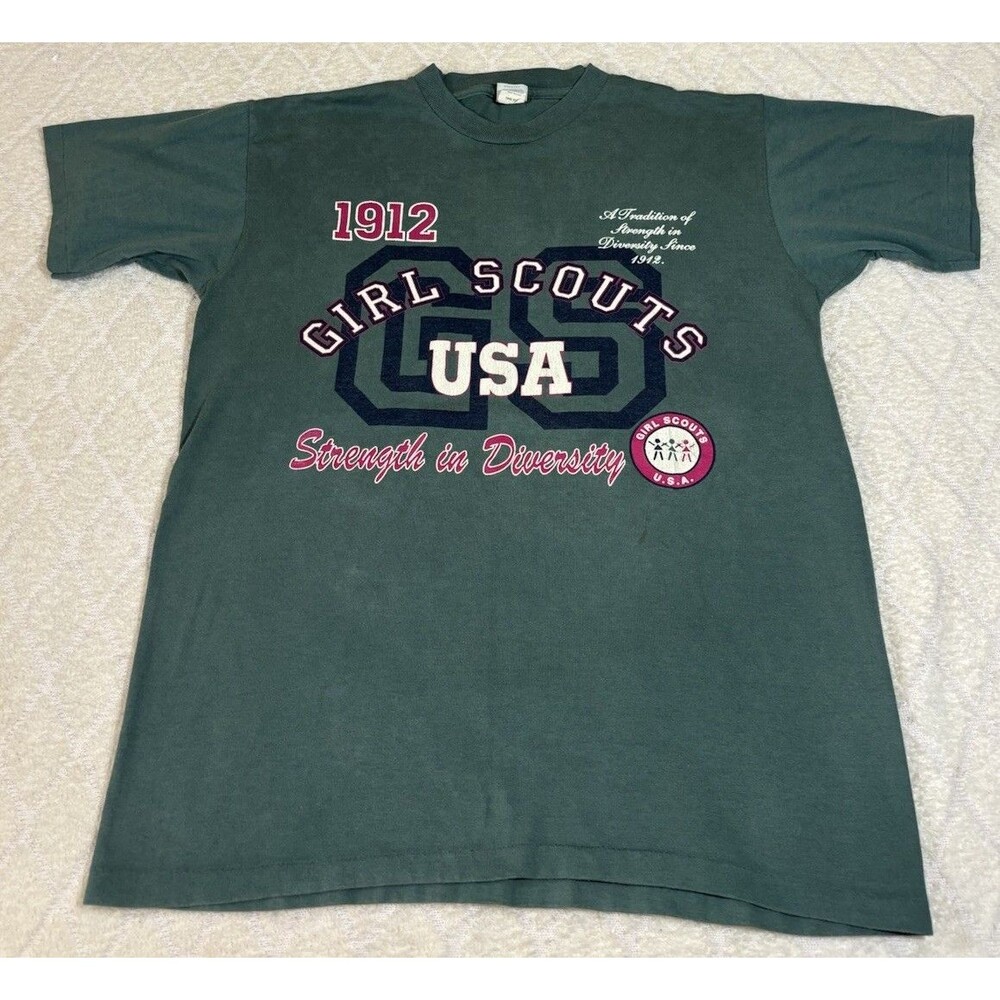 Vintage 90s Girl Scouts USA Made Single Stitch Strength In Diversity Tee Size M